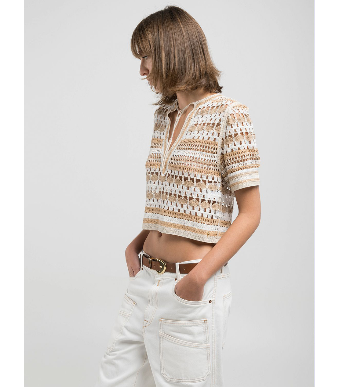 かぎ針編みエフェクトトップ 詳細画像 ベージュ 5